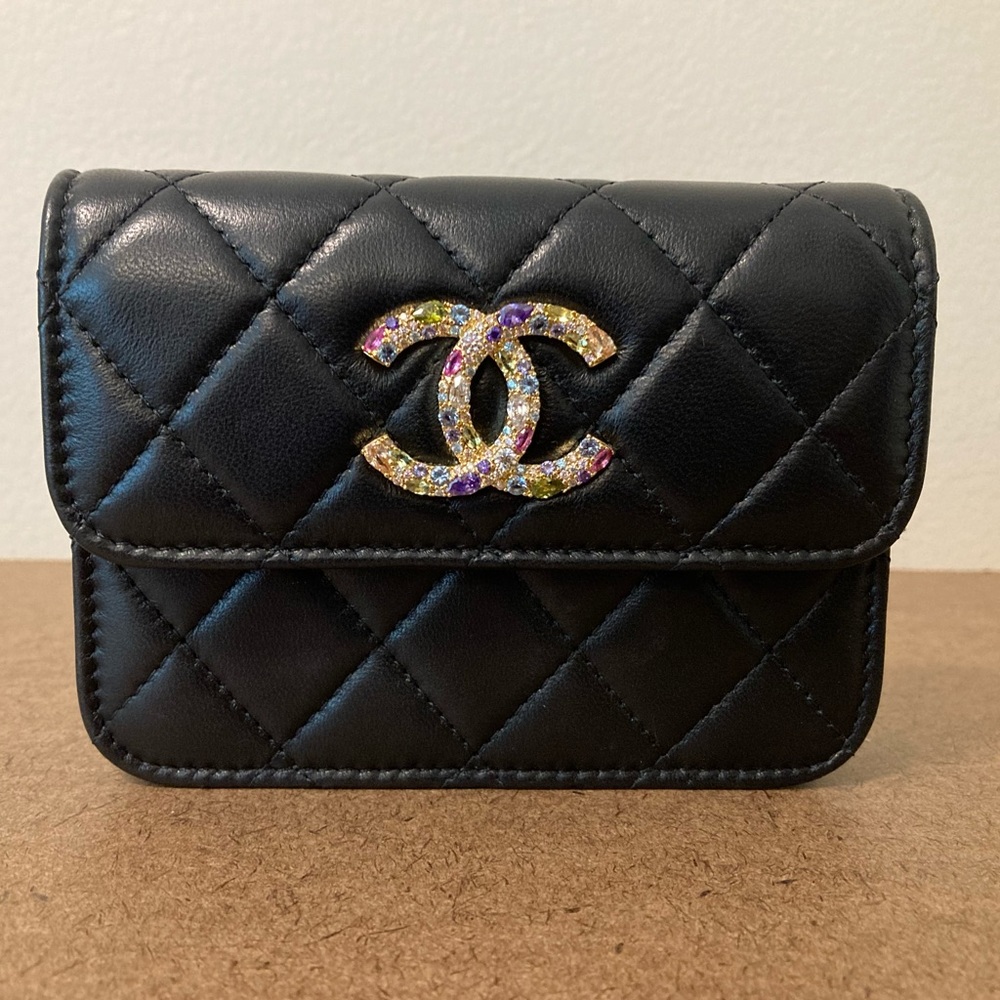 Chanel Clutch / Card Holder with chain and crystals